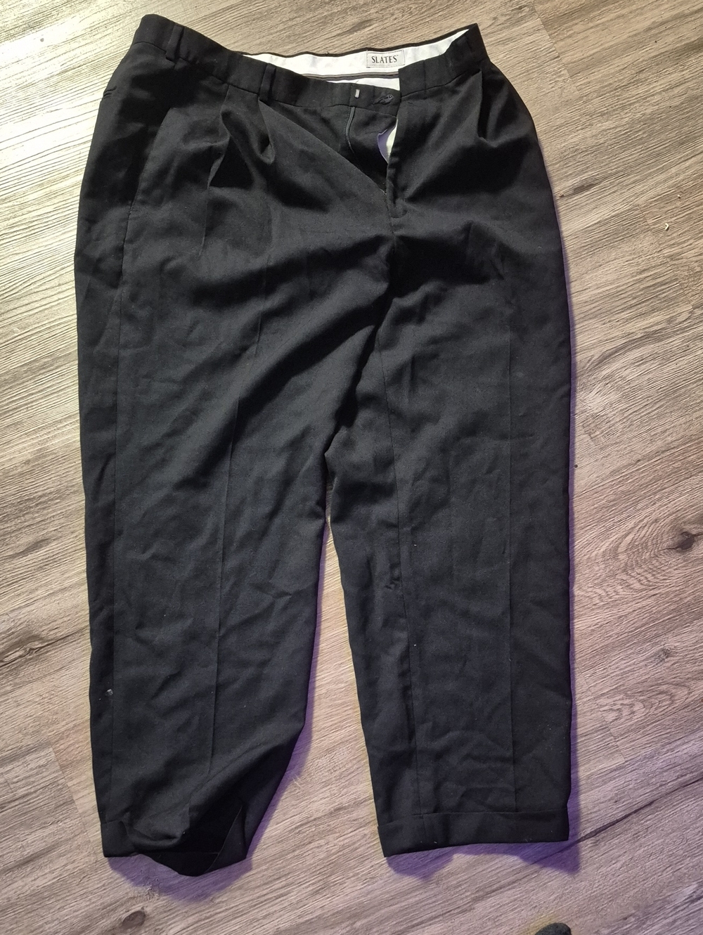 Slates Men's Black Dress Trousers - Tailored Pleat Front